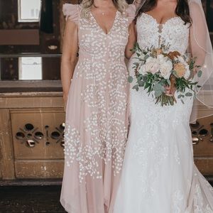 BCBG light pink tulle embroidered dress